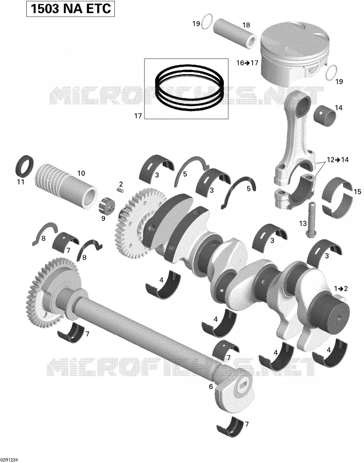 Albero motore, pistoni e albero di equilibratura