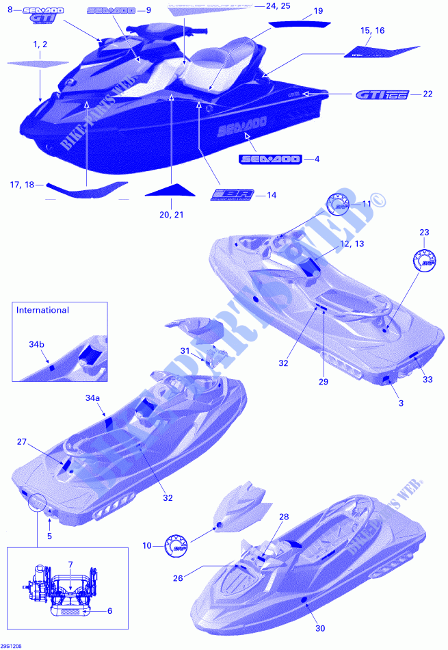 Decalcomanie per Sea-Doo GTI LIMITED 155 (39CS) 2012