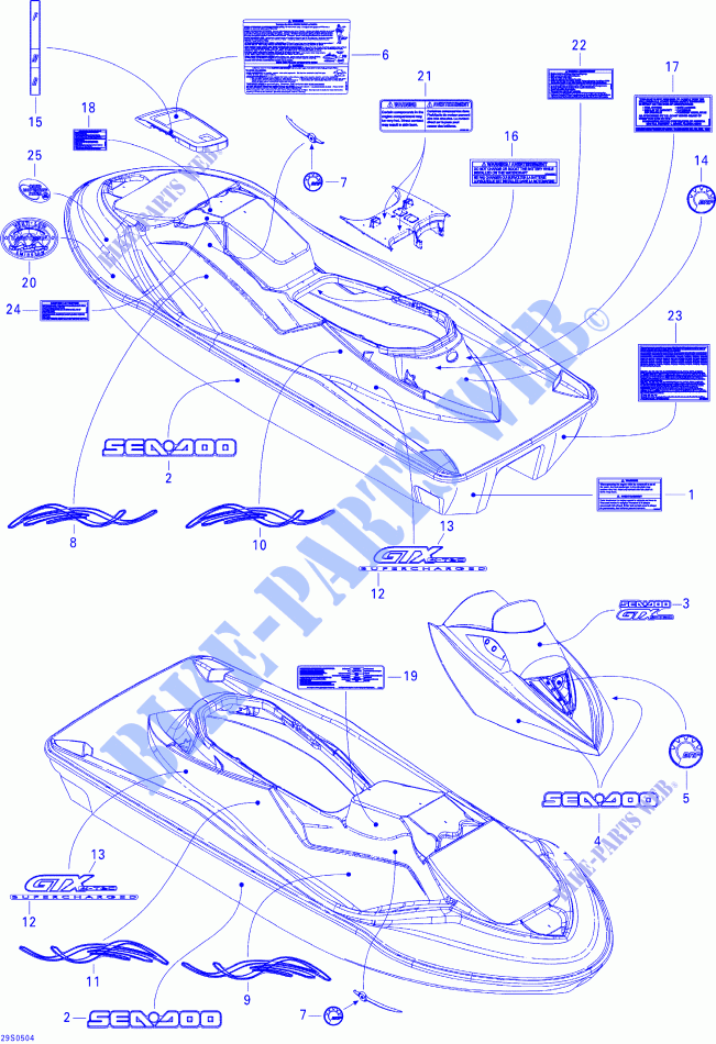 Decalcomanie per Sea-Doo GTX 4-TEC SUPERCHARGED  2005