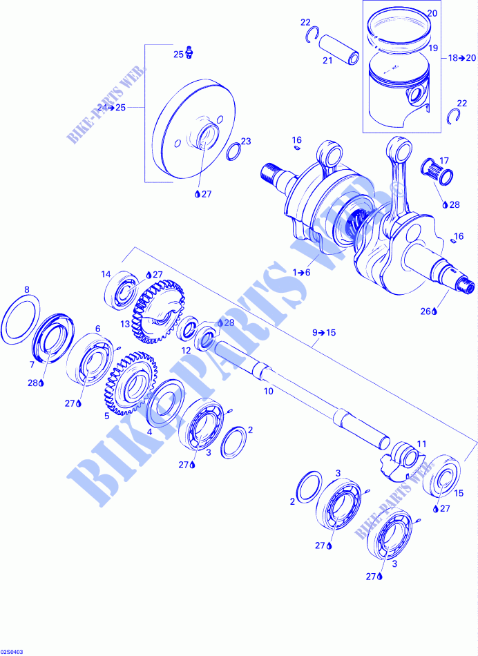 Albero motore, pistoni e albero di equilibratura per Sea-Doo GTI RFI  ( FUEL INJECTION ) 2004