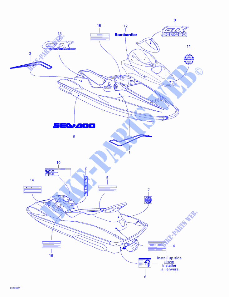 Decalcomanie per Sea-Doo GTX RFI 5886/5887 ( FUEL INJECTION ) 1999