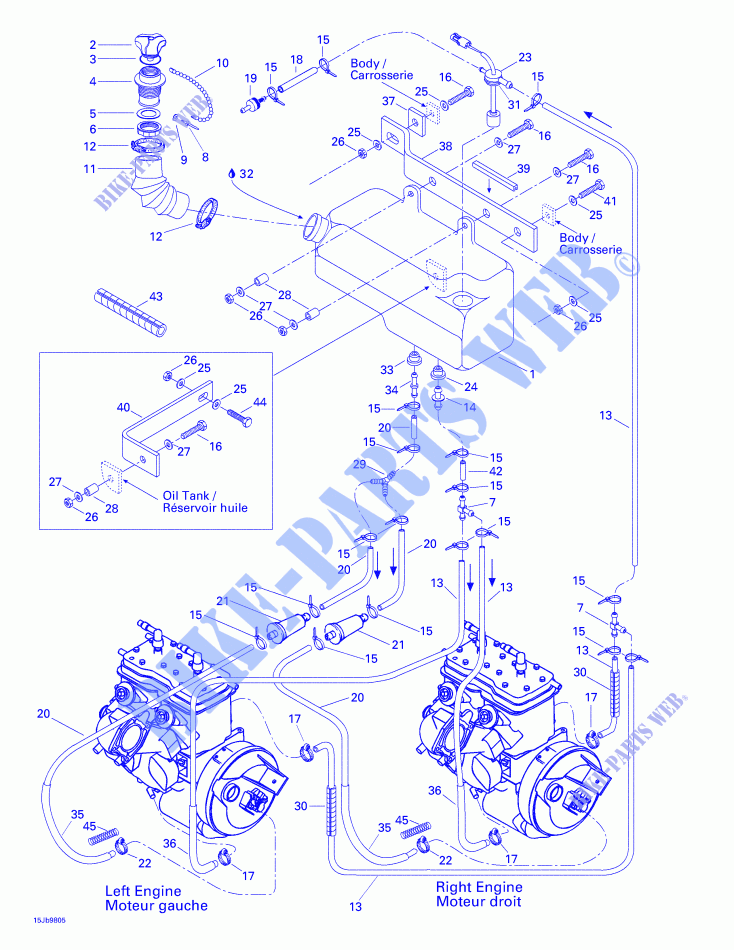 Sistema di iniezione dell'olio per Sea-Doo 01- Cooling System 1998